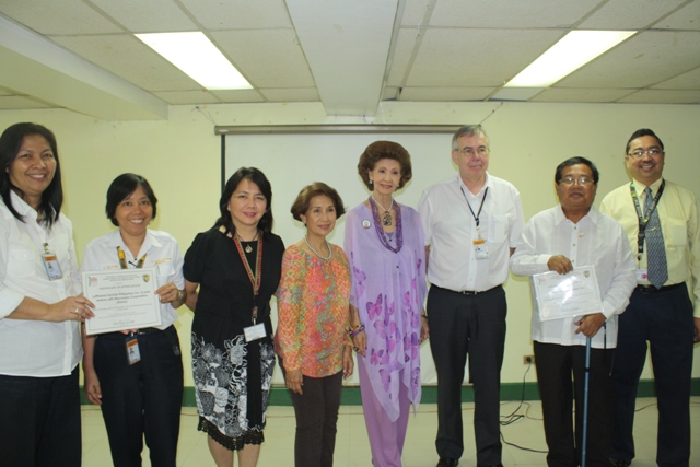 (L-R) Ms. Wayne Llegado— Manager Financial Accounting Lufthansa Technik Philippines, Ms. Ditas Salayon—Employee Council Representative Lufthansa Technik Philippines, Dr. Joy Evangelista—Past Chairman Dept. of Rehabilitation Medicines, Ms. Agnes Essem Perez—Treasurer PGHMFI, Mme. Lolita Escobar-Mirpuri—Corporate Secretary PGHMFI , Mr. Gerald Frielinghaus—President & CEO Lufthansa Technik Philippines, Dr. Gregorio Alvior Jr.—Chairman & Past President PGHMFI and Dr. Jose Alvin Mojica—Chairman Dept. of Rehabilitation Medicines